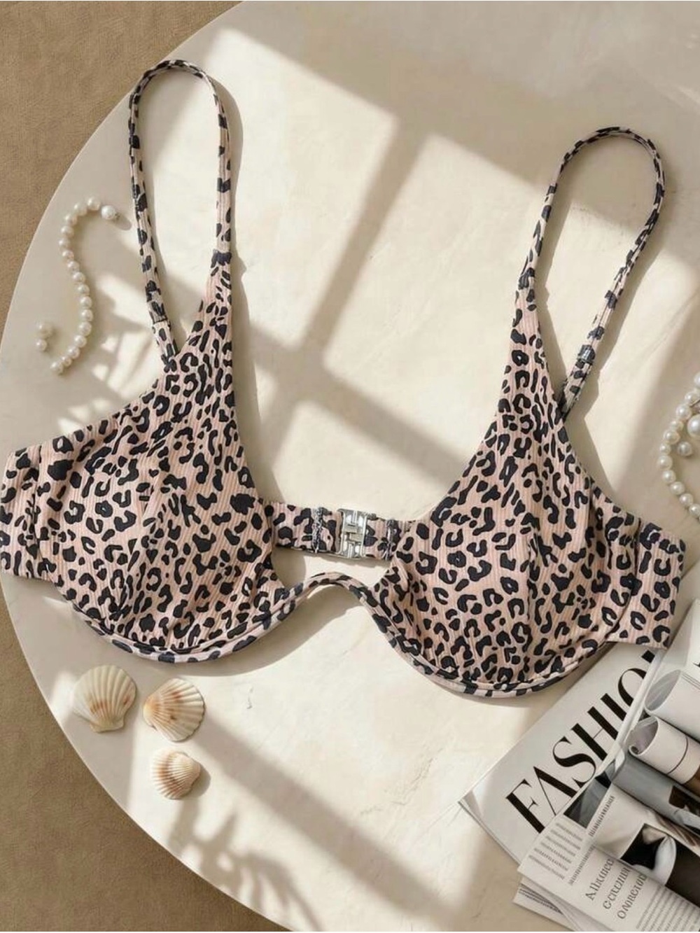 Leopard Print Underwire Bikini Top - Pink/Black